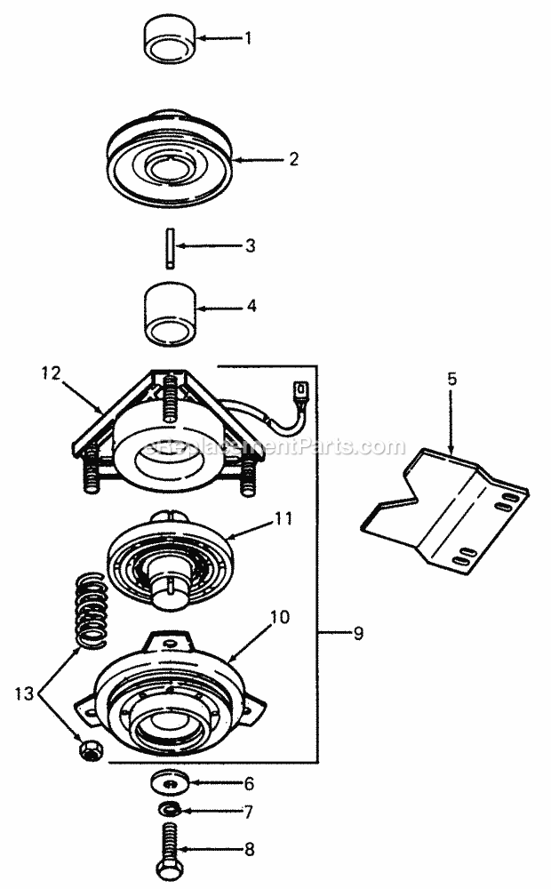 Pto Clutch Diagram and Parts List for 1105 135-292-100, 135-292-399, 0350039U, 136-292-1 Cub Cadet Lawn Mower
